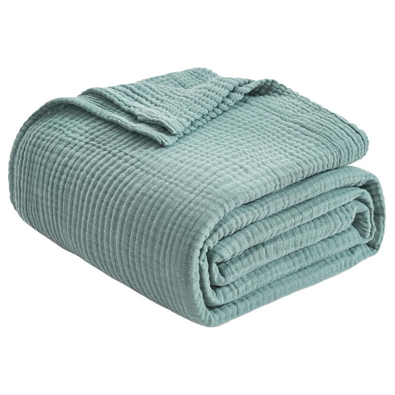 EMME Cotton Throw Blanket for Couch Soft Muslin Blankets 50"x60" Lightweight Breathable Blanket All Season Gauze Blanket, Teal - Image 1