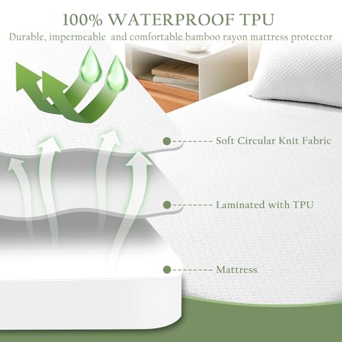 Luxe Linen 100% Waterproof Queen Mattress Protector, Breathable Bamboo Rayon Mattress Cover with 8”-21” Deep Pocket, Noiseless Cool 3D Air Mattress Cover, Hypoallergenic & Odor Resistant - Image 4