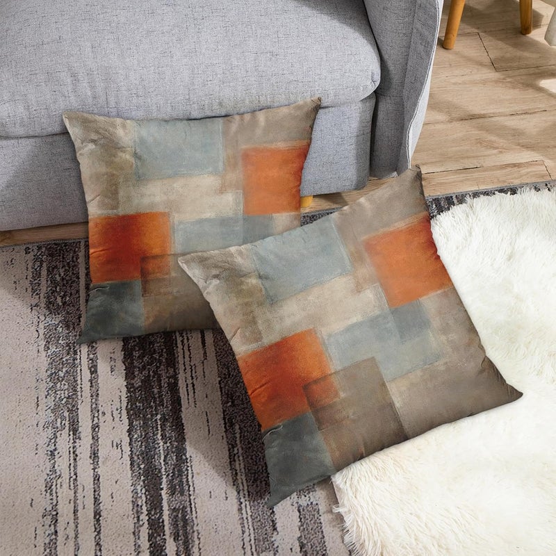 Britimes Throw Pillow Covers Modern Home Art Decor, 18 x 18 Inches Set of 2 Pillow Cases Decorative, Abstract Oil Painting Pillowcases for Bedroom, Living Room, Cushion Couch Sofa, Grey Burnt Orange - Image 4