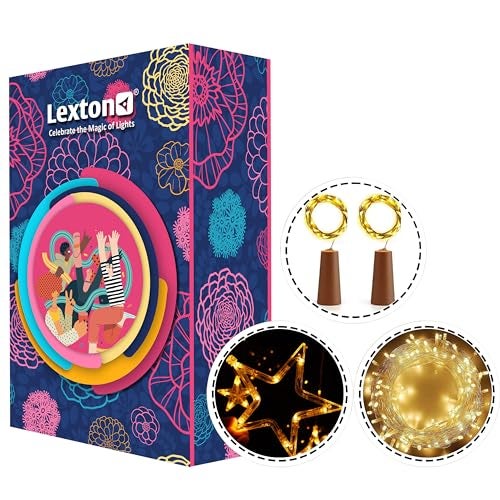 Lexton Combo of Star Curtain Light 6 Big Star 6 Small Star Light with 8 Flashing Modes | 36 Feet LED Decorative String Light | 4 Piece 20 LED Wine Bottle Cork Lights - Image 1