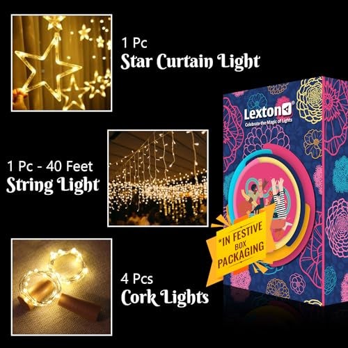 Lexton Combo of Star Curtain Light 6 Big Star 6 Small Star Light with 8 Flashing Modes | 36 Feet LED Decorative String Light | 4 Piece 20 LED Wine Bottle Cork Lights - Image 2