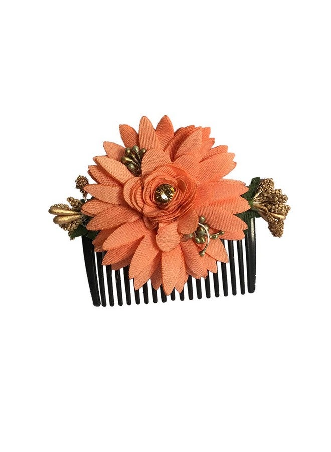 Arooman™ Bridal Fancy Hair Accessories Floral Clip Side Comb Juda Pin for Women and Girls Pack-01,Color-Orange - Image 1