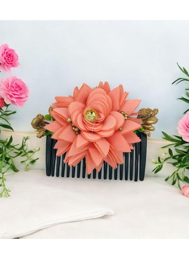 Arooman™ Bridal Fancy Hair Accessories Floral Clip Side Comb Juda Pin for Women and Girls Pack-01,Color-Orange - Image 2