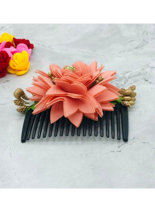 Arooman™ Bridal Fancy Hair Accessories Floral Clip Side Comb Juda Pin for Women and Girls Pack-01,Color-Orange - Image 3