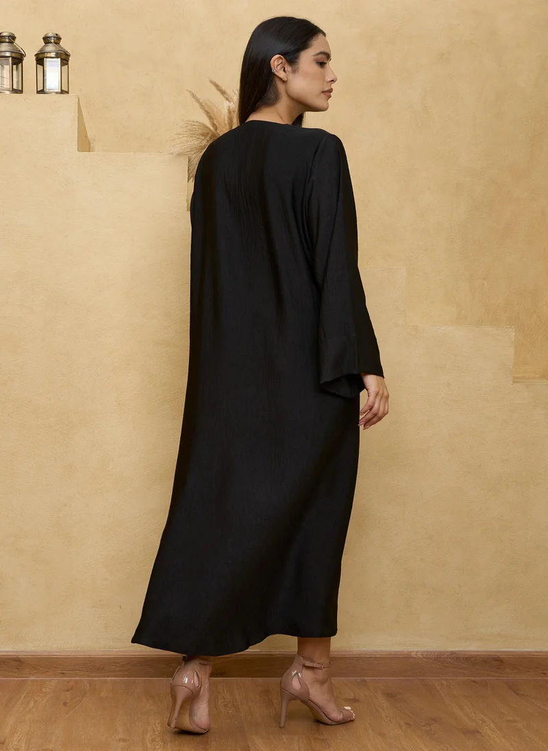 Couturelabs Black Silk Side Tie Up Abaya with Sheila