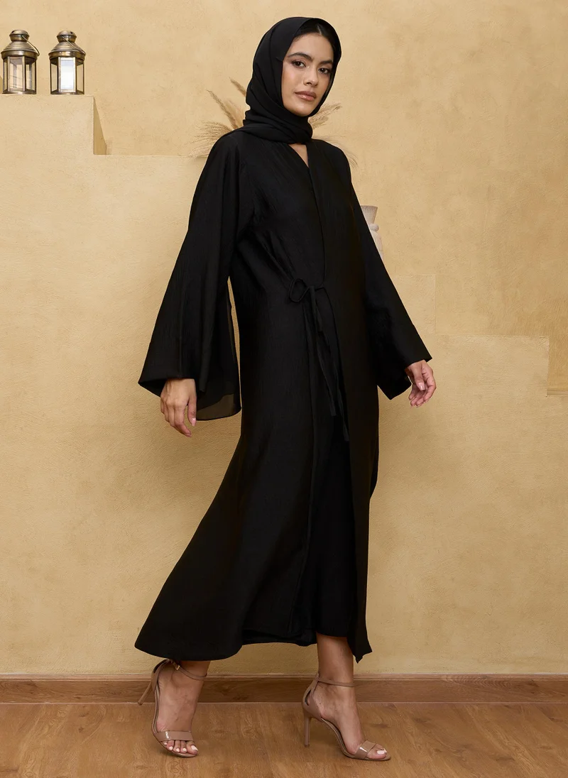 Couturelabs Black Silk Side Tie Up Abaya with Sheila