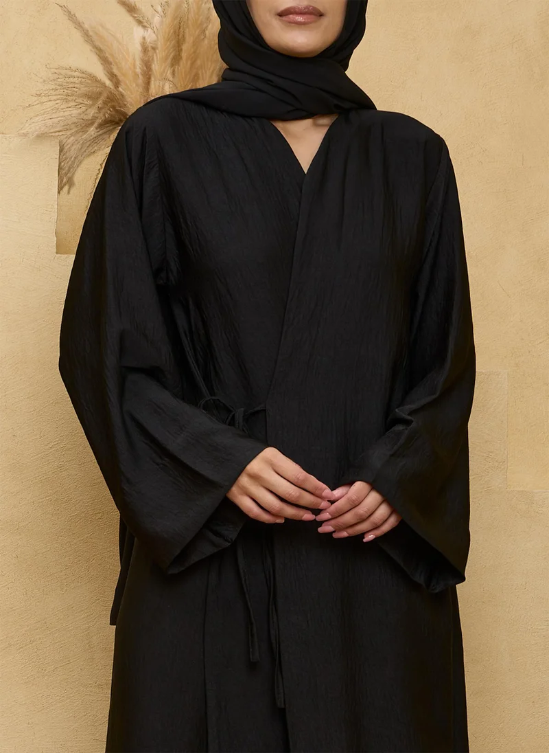 Couturelabs Black Silk Side Tie Up Abaya with Sheila
