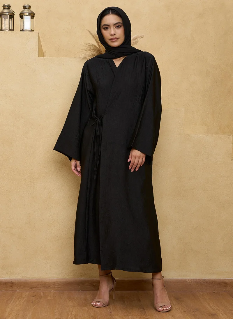 Couturelabs Black Silk Side Tie Up Abaya with Sheila