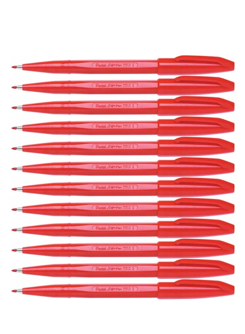 Pentel 12-Piece Fibre Tip Sign Pen Red Ink - Image 1