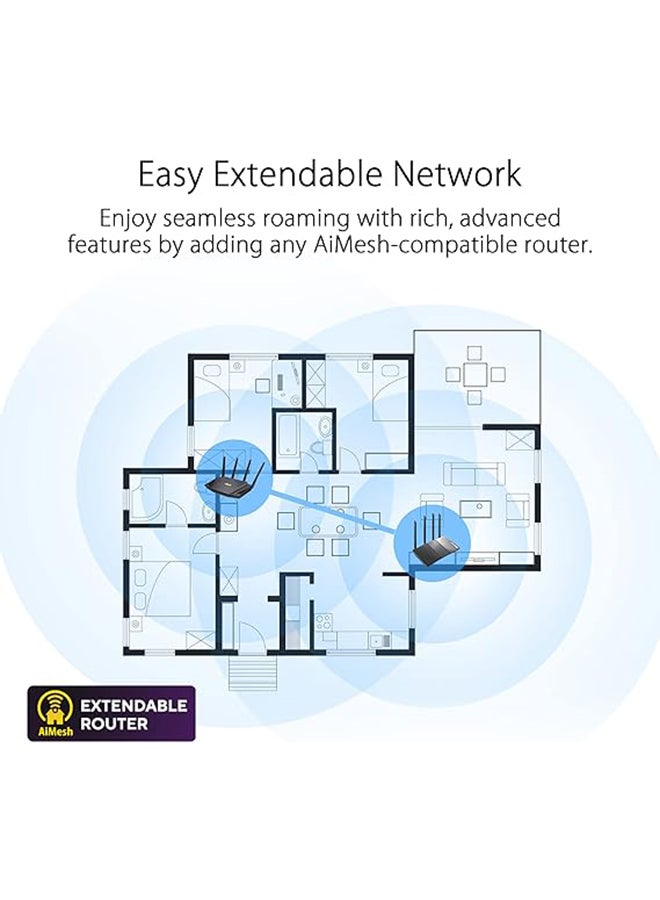 ASUS RT-AX89X AX6000 Dual Band WiFi 6 Router, 802.11ax 6000Mbps, Lifetime Free Internet Security, AiMesh, MU-MIMO, 8 Gb LAN Ports, Dual 10G Ports Black - Image 3