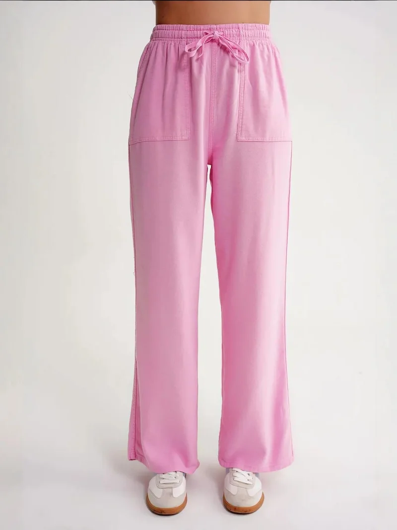 MixRay MIXRAY Mid Waist Straight Leg Cotton Pants with Tie Closure