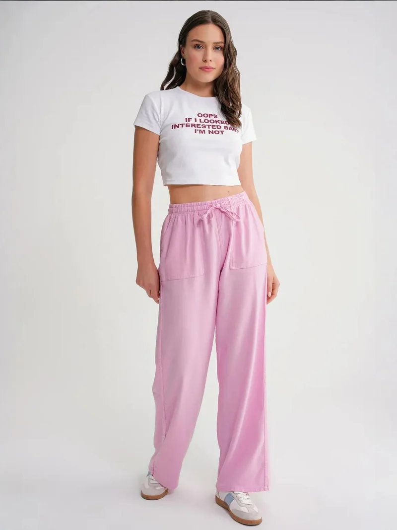 MixRay MIXRAY Mid Waist Straight Leg Cotton Pants with Tie Closure