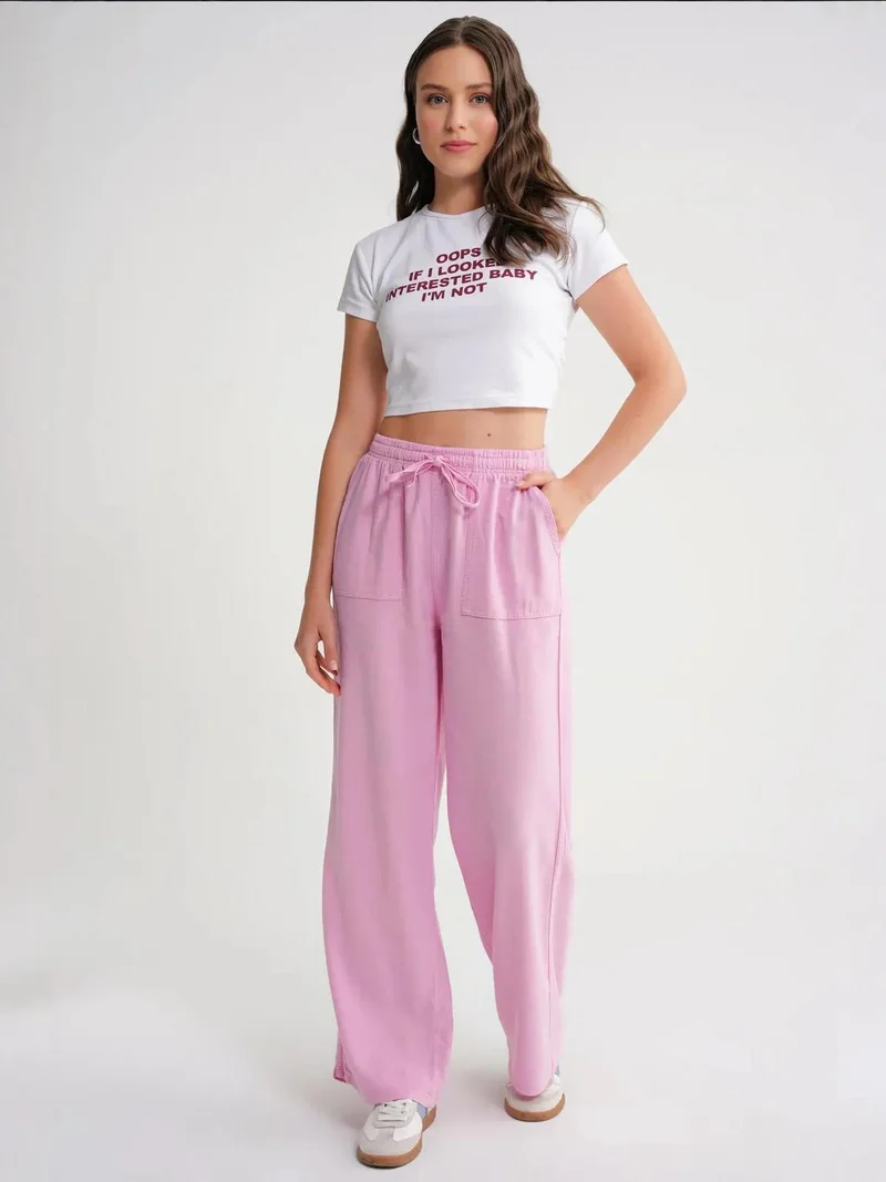 MixRay MIXRAY Mid Waist Straight Leg Cotton Pants with Tie Closure