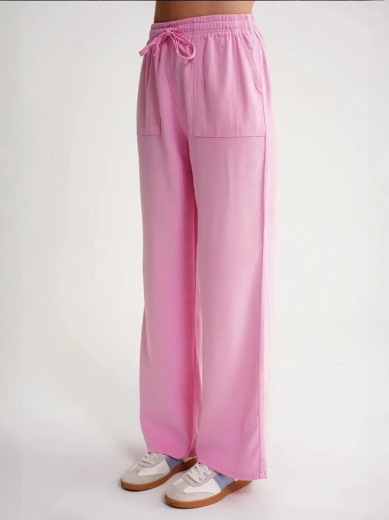 MixRay MIXRAY Mid Waist Straight Leg Cotton Pants with Tie Closure