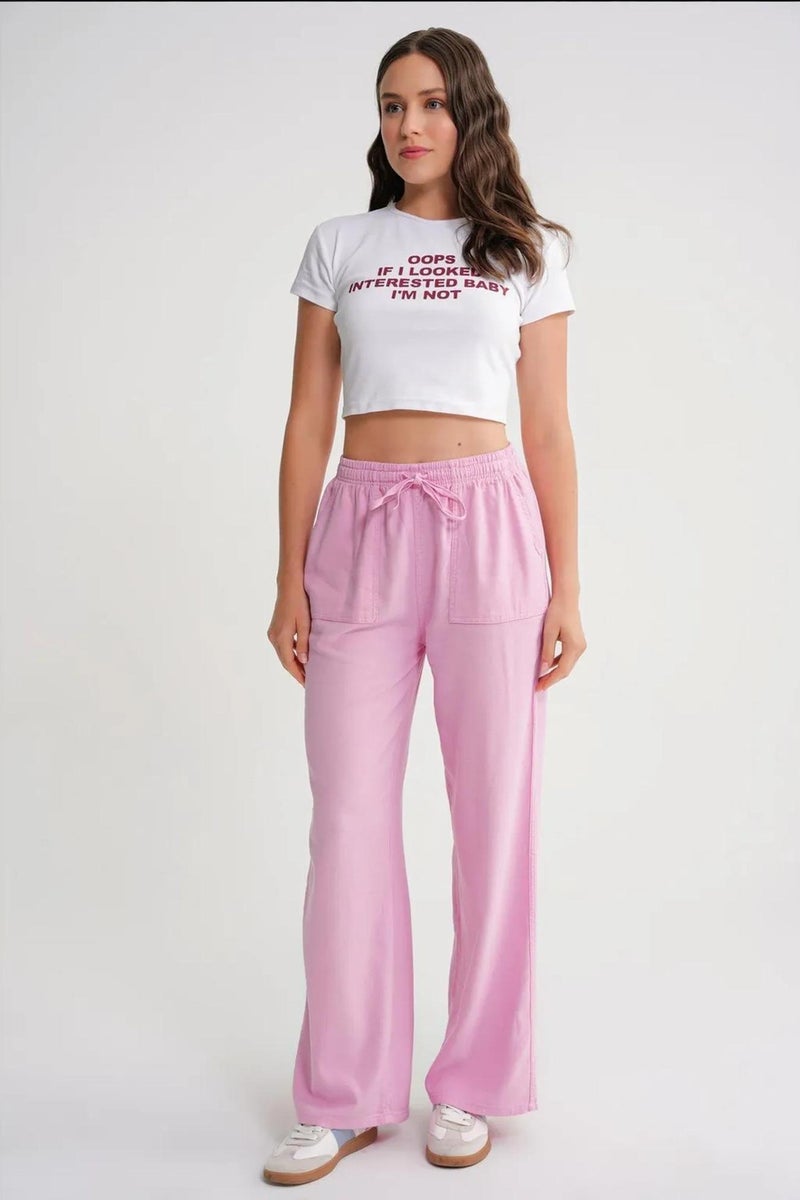 MIXRAY Mid Waist Straight Leg Cotton Pants with Tie Closure - Image 1