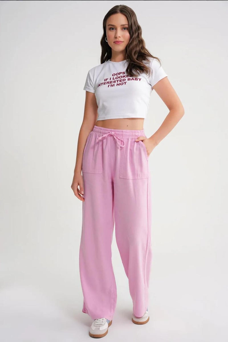 MIXRAY Mid Waist Straight Leg Cotton Pants with Tie Closure - Image 3