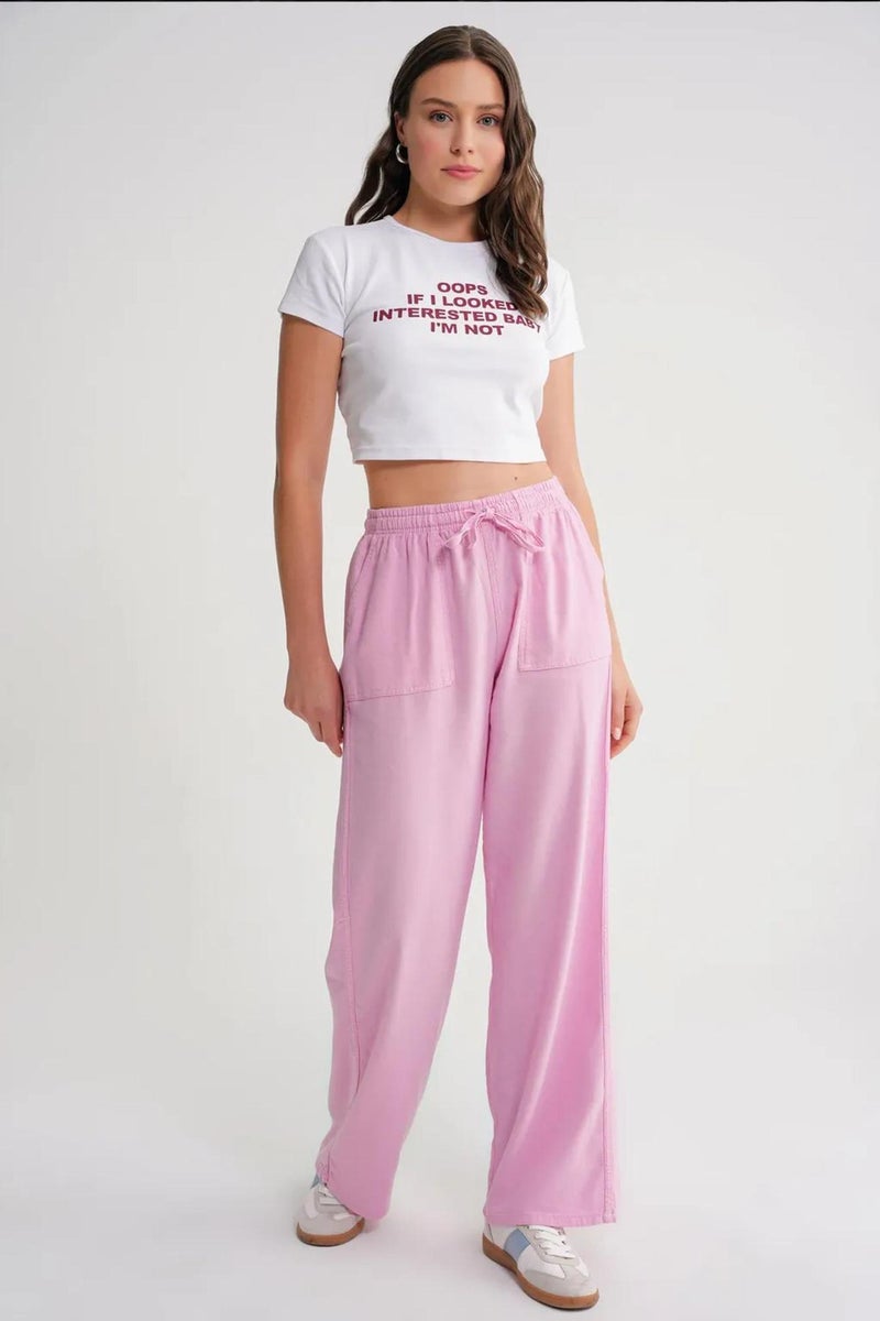 MIXRAY Mid Waist Straight Leg Cotton Pants with Tie Closure - Image 4