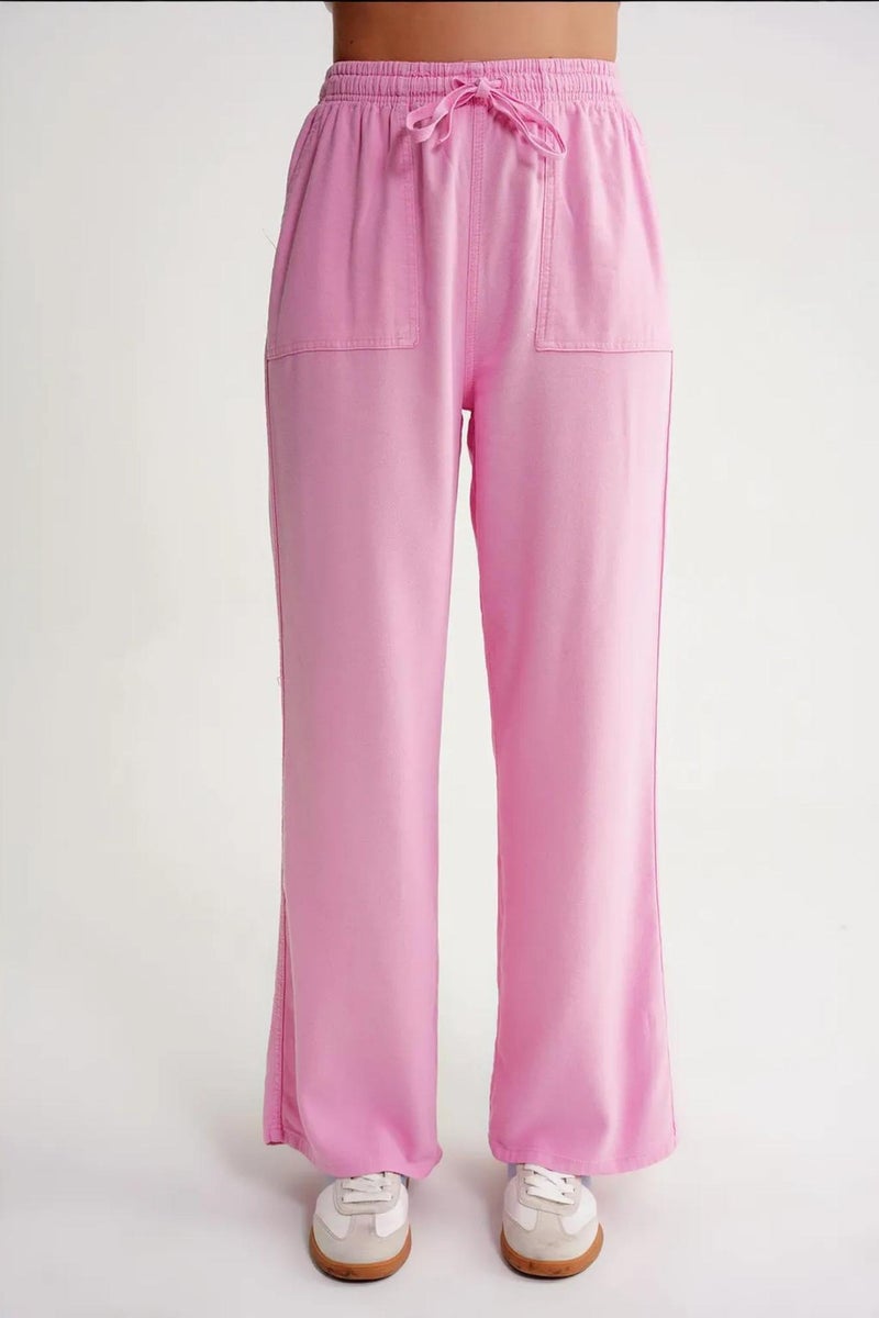MIXRAY Mid Waist Straight Leg Cotton Pants with Tie Closure - Image 5