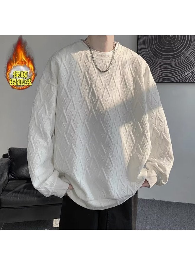 Embossed Jacquard Sweatshirt For Boys In Spring And Autum Casual Loose Hooded Jacket Long-sleeved T-shirt With Bottoming Shirt