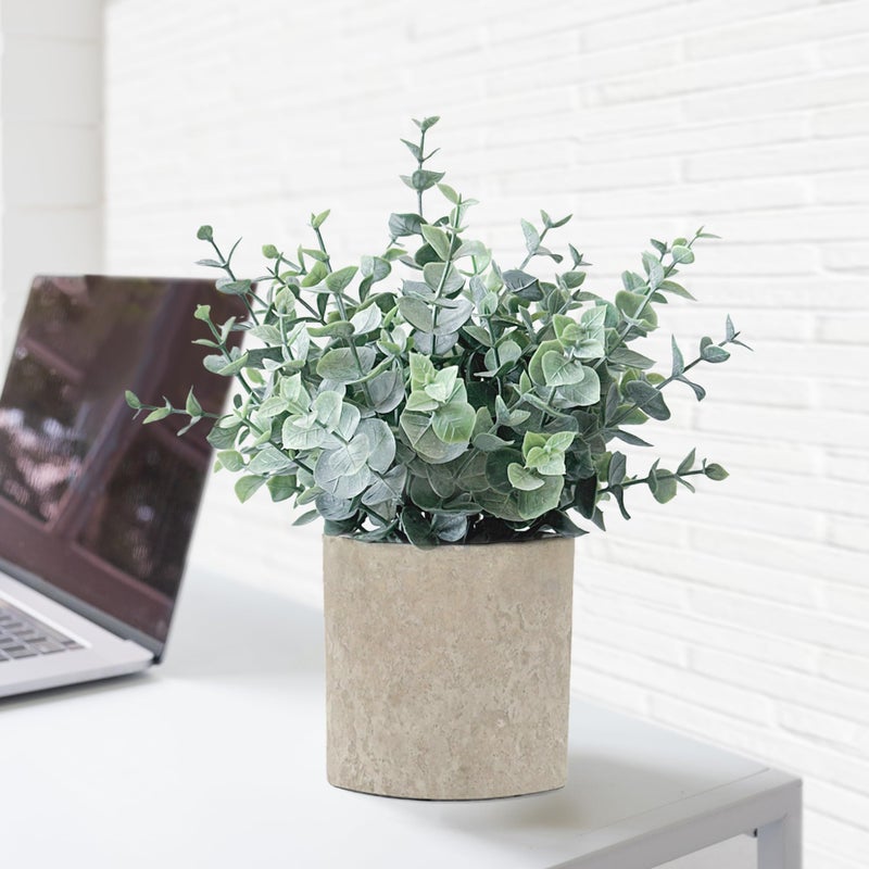 MIXROSE 2 Pack Fake Plants Eucalyptus Small Potted Artificial Plants Indoor Greenery for Shelf Desk Home Bathroom Modern Farmhouse Living Room Coffee Table Decor - Image 4