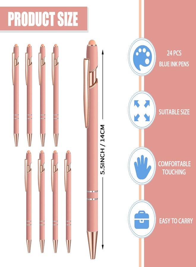 Lmisraely 24 Pcs Blue Ink Ballpoint Pen with Stylus Tip 2 in 1 Ballpoint Pen 1.0 mm Blue Ink Metal Stylus Pen for Touch Screens Coworkers, Family, Colleagues, Office (Pink Rose Gold) - Image 2
