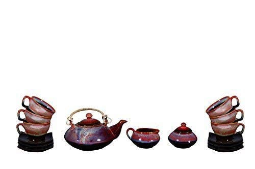 Caffeine Ceramic Handmade Stoneware Plum Ferrous Printed Tea Set Set of 15 pcs Microwave Dishwasher Safe Tea Set - Image 5