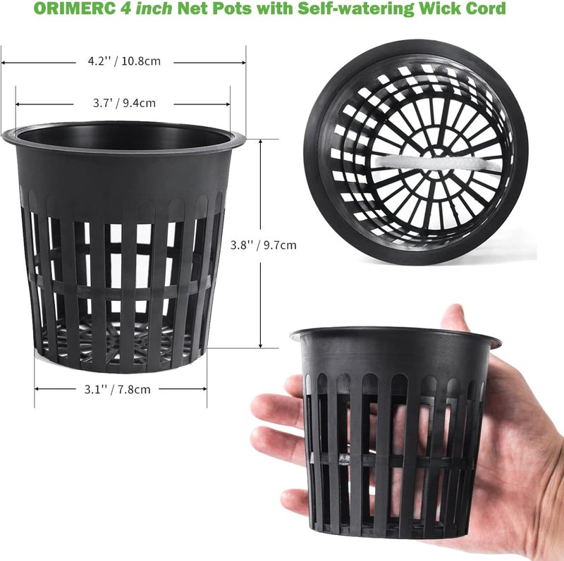 ORIMERC 4 inch 15 Pack Net Cups Pots, with 15 feet Self Watering Rope, 15 Plant Labels, for Hydroponics Aquaponics Kratky Orchid Vegetable Indoor Outdoor Growing Baskets Nursery Slotted Mesh BPA Free - Image 2