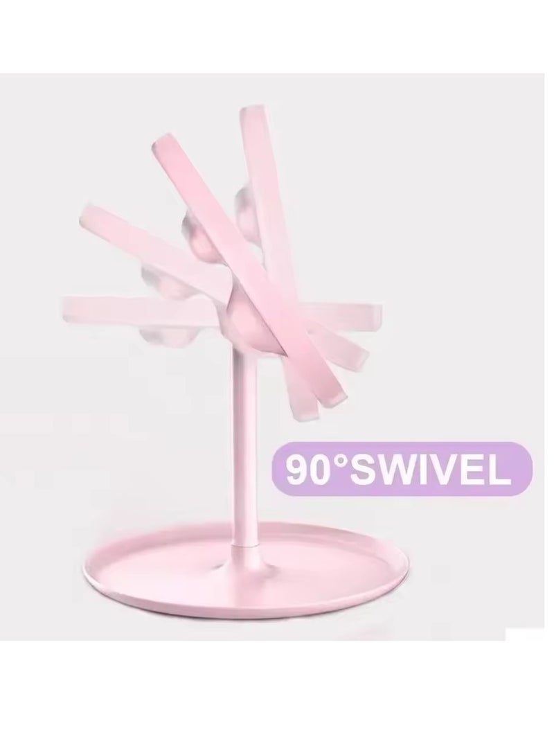 Pink Mirrors 3 Modes Makeup Mirror With Light LED Daylight Vanity Mirror Storage Base - Image 2