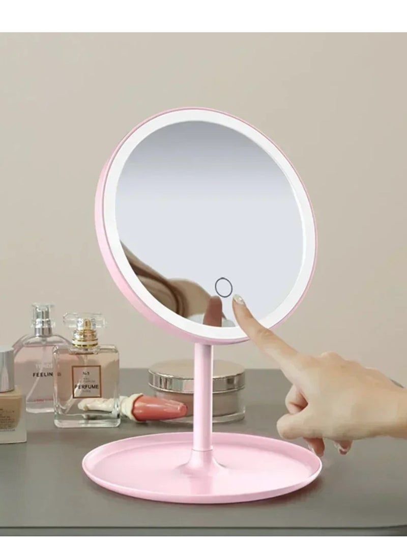 Pink Mirrors 3 Modes Makeup Mirror With Light LED Daylight Vanity Mirror Storage Base - Image 3