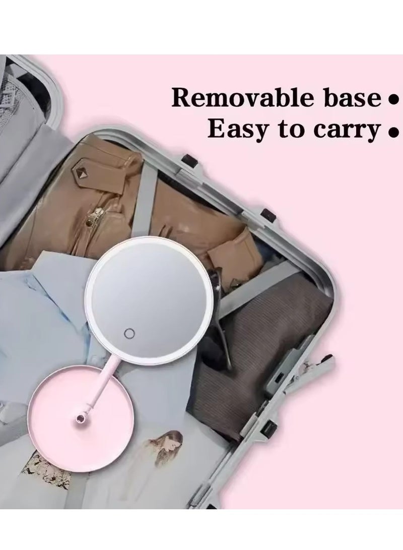 Pink Mirrors 3 Modes Makeup Mirror With Light LED Daylight Vanity Mirror Storage Base - Image 4