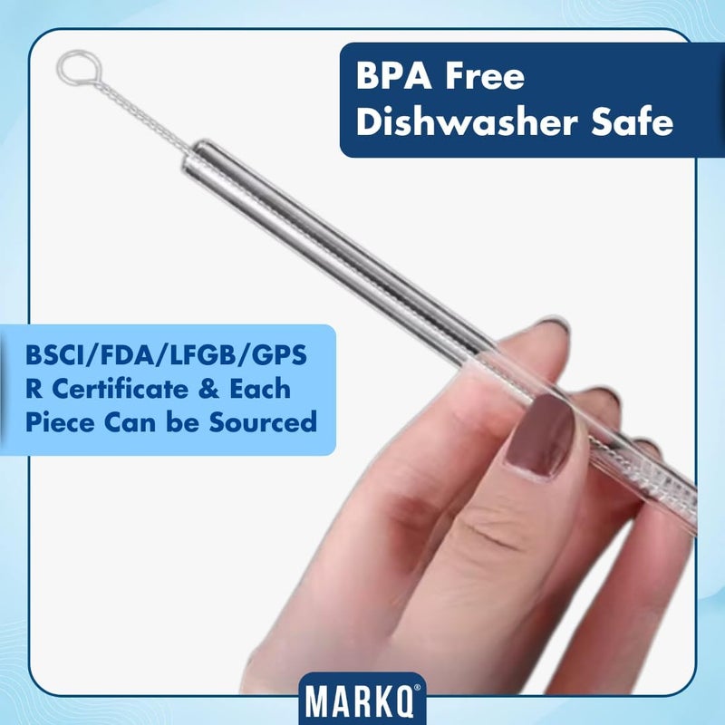 MARKQ طقم مصاصات زجاجية - 3 أشكال مختلفة من المصاصات القابلة لإعادة الاستخدام + 1 فرشاة تنظيف، مصاصات شرب شفافة ومتينة للعصائر، القهوة، الشاي والمشروبات - عبوة من 1 - Image 4