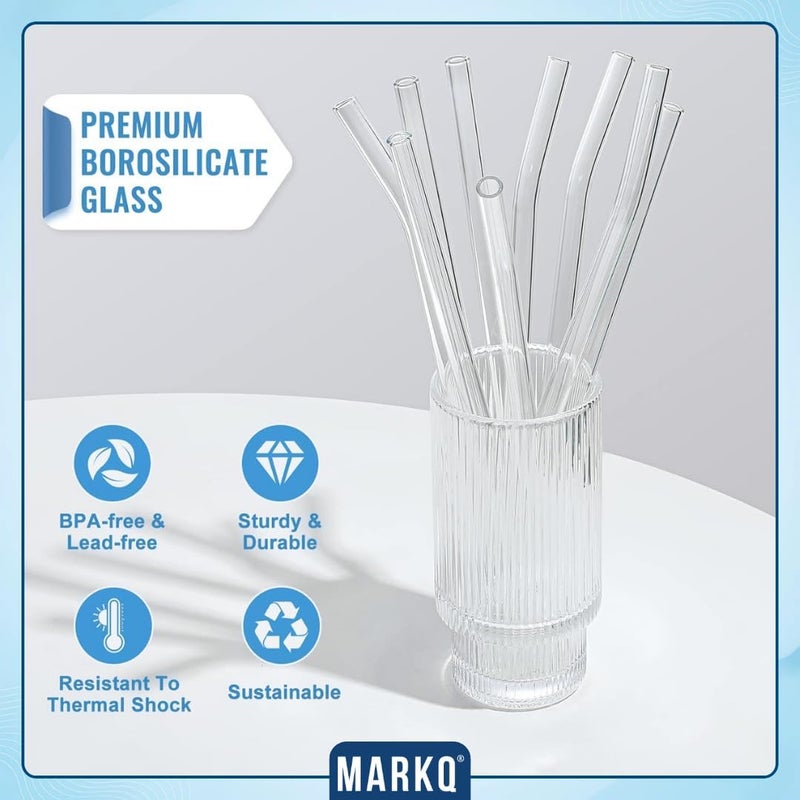 MARKQ طقم مصاصات زجاجية - 3 أشكال مختلفة من المصاصات القابلة لإعادة الاستخدام + 1 فرشاة تنظيف، مصاصات شرب شفافة ومتينة للعصائر، القهوة، الشاي والمشروبات - عبوة من 1 - Image 3