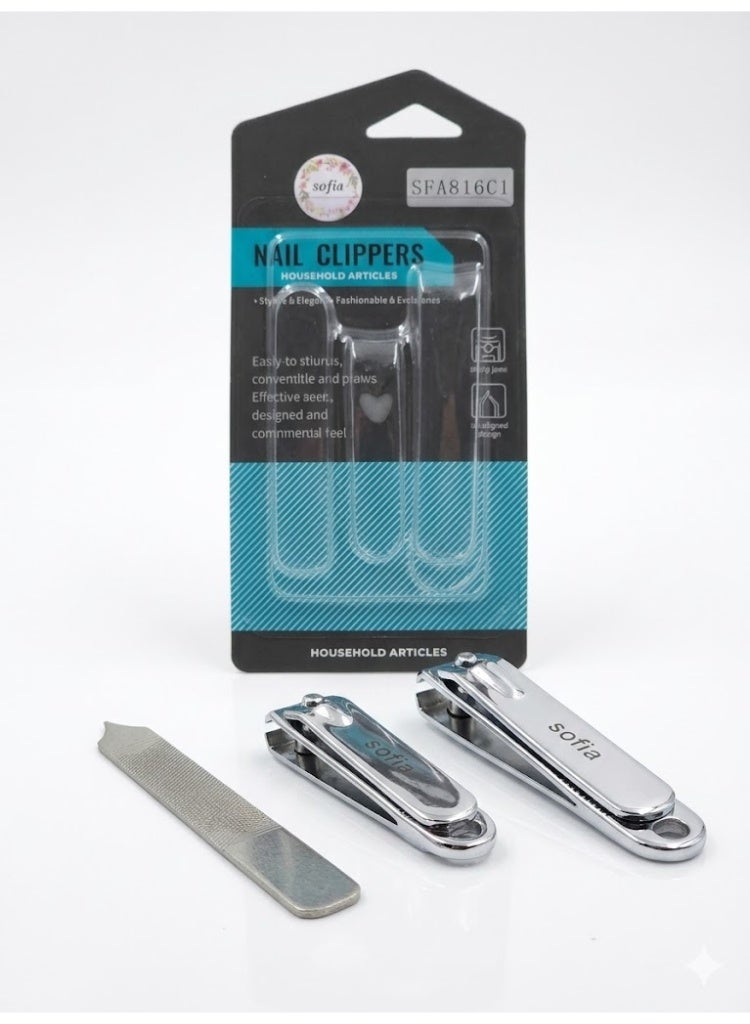 Sofia Premium Stainless Steel Nail Clipper Set with File - 3 Pieces - Image 2