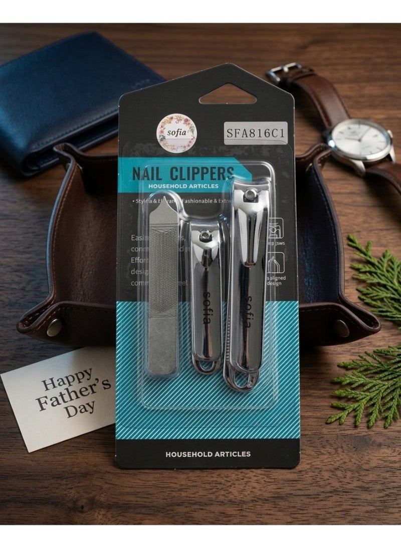 Sofia Premium Stainless Steel Nail Clipper Set with File - 3 Pieces - Image 5