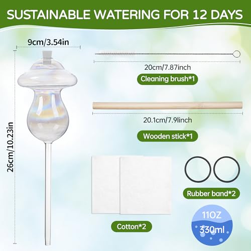 JXWENBYX 11 oz Up Large Plant Watering Globes, Self Watering Planter Insert, Glass Plant Watering Devices, Mushroom Self Watering Globes, Automatic Watering Bulbs for Indoor Outdoor Plants (Large 2-Pack) - Image 2