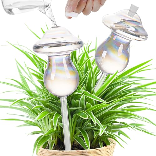 JXWENBYX 11 oz Up Large Plant Watering Globes, Self Watering Planter Insert, Glass Plant Watering Devices, Mushroom Self Watering Globes, Automatic Watering Bulbs for Indoor Outdoor Plants (Large 2-Pack) - Image 1