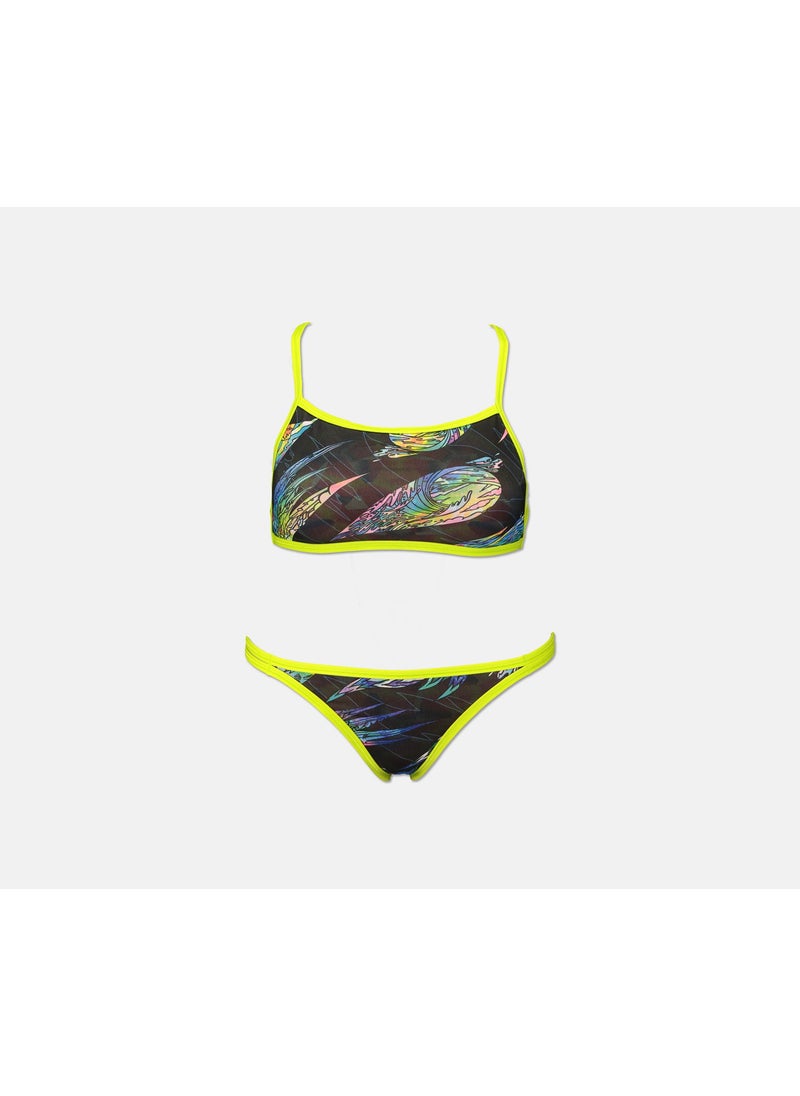 speedo Women Reverse Two Piece Swimsuit, Black and Orange and Neon Green  - Image 1