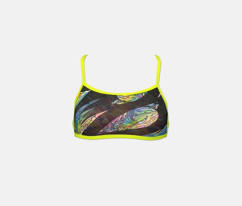 speedo Women Reverse Two Piece Swimsuit, Black and Orange and Neon Green - Image 3