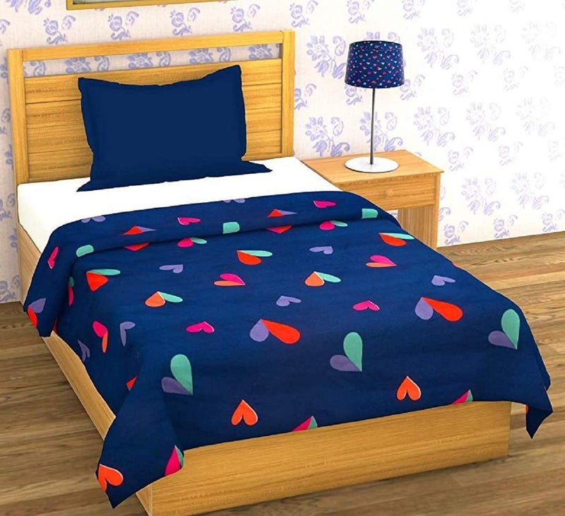 VIVEA RESERVE 300 TC Glace Cotton Soft Single Bed Rajai Cover II Duvet Cover II Blanket Cover II Comforter Cover II Quilt Cover with Zipper Closure - 60" x 90" inch (Blue Heart) - Image 1