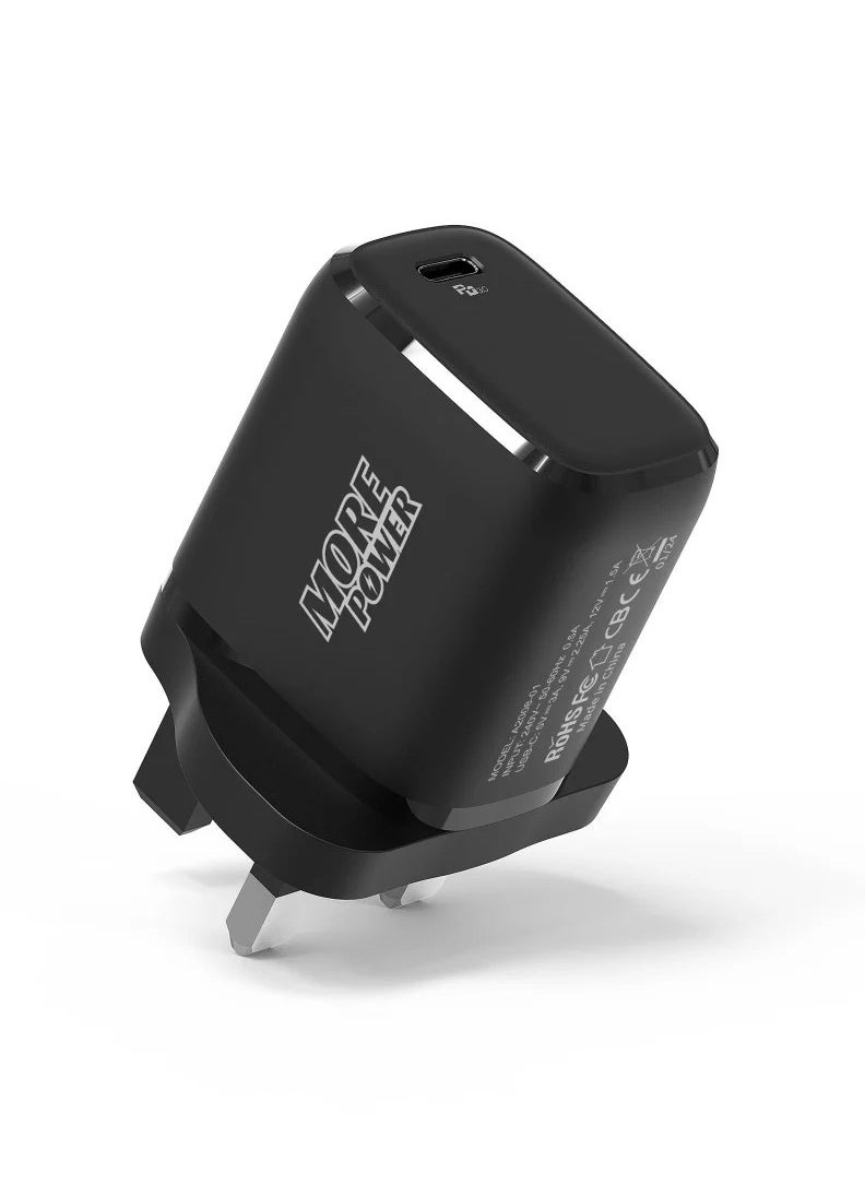 شاحن More Power بقوة 20 واط PD – شحن سريع وآمن بمنفذ Type-C، تصميم مدمج ومتين، متوافق مع جميع الهواتف الذكية والأجهزة اللوحية والأجهزة الحديثة