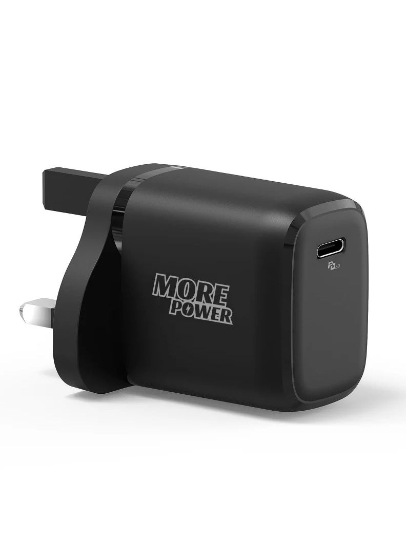 شاحن More Power بقوة 20 واط PD – شحن سريع وآمن بمنفذ Type-C، تصميم مدمج ومتين، متوافق مع جميع الهواتف الذكية والأجهزة اللوحية والأجهزة الحديثة