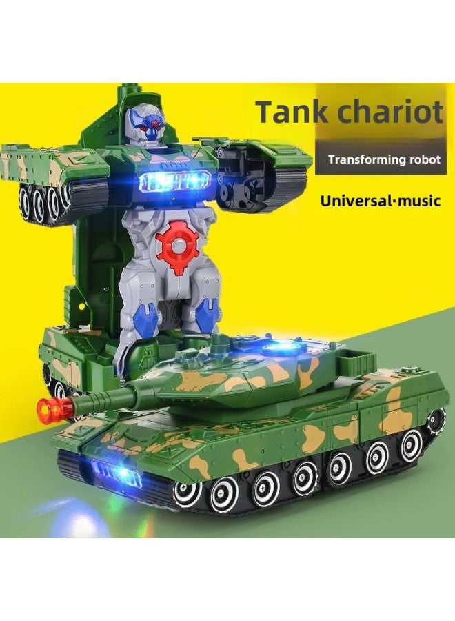 Shake The Sound Of The Same Boy Tank Deformation Aircraft Robot War Electric Car Model Children's Toys Stall-Color:Yj388-44 Transformed Tank-Specifications:Color Box Comes Standard With 【bring Your Own Battery】 + Screwdriver - Image 2
