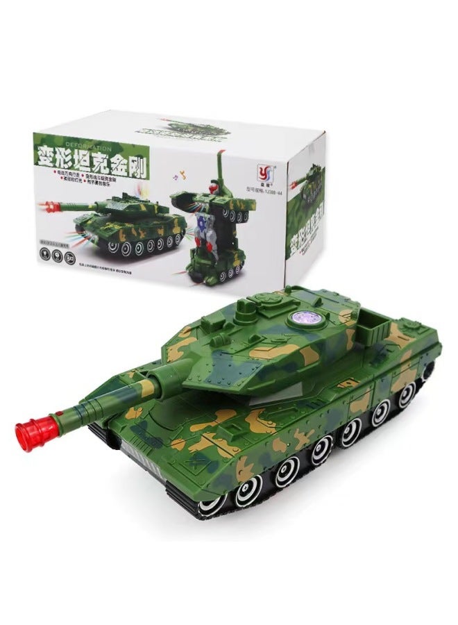 Shake The Sound Of The Same Boy Tank Deformation Aircraft Robot War Electric Car Model Children's Toys Stall-Color:Yj388-44 Transformed Tank-Specifications:Color Box Comes Standard With 【bring Your Own Battery】 + Screwdriver - Image 1