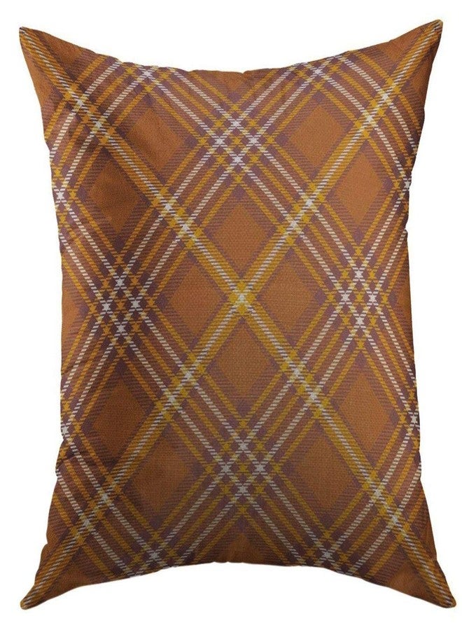 Mugod Decorative Throw Pillow Cover for Couch Sofa,Border Tartan Plaid Pattern in Stripes of Golden Brown Orange Dark Reddish White Home Decor Pillow case 18x18 Inch - Image 1