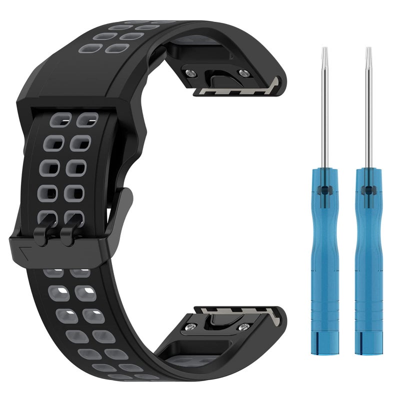 AWADUO حزام معصم سيليكون بديل مقاس 20 مم متوافق مع ساعات Garmin Fenix 7S/7S Solar/7S Sapphire Solar، (أسود + رمادي) - Image 2