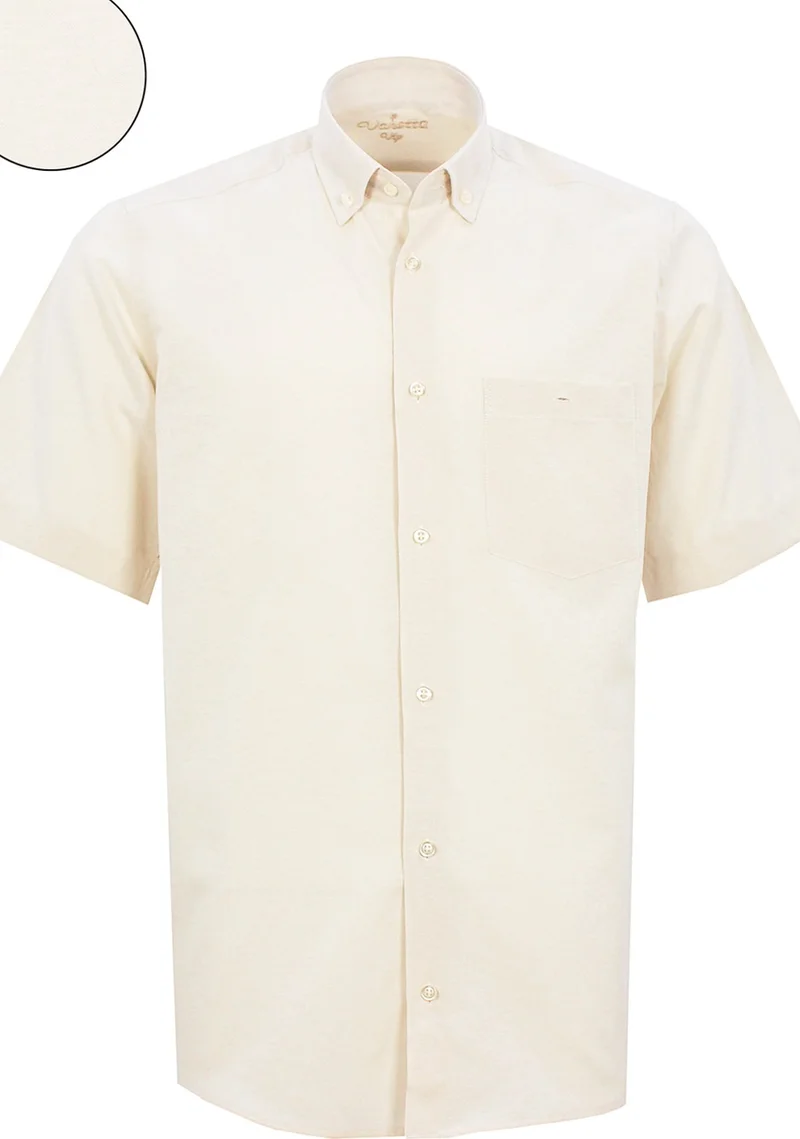 فاريتا Men's Taba Short Sleeve Classic Cut Collar Buttoned Cotton Satin Shirt