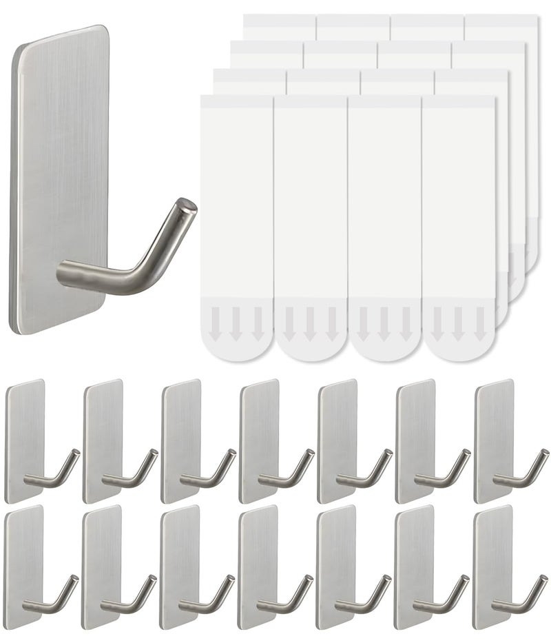 Hoousuper 14 Pcs Towel Hooks with Removable Strips for Hanging Adhesive Wall Hooks Heavy Duty Outdoor No Damage Sticky Hook for Bathrooms Shower Stockings Decor Robe Small Silver 304 Stainless Steel - Image 2