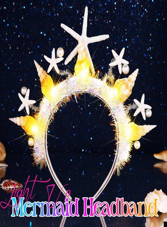 GORTIN Starfish Mermaid Headband Light up Pearl Tiara Wedding Headpiece Costume Hair Accessories for Women - Image 2