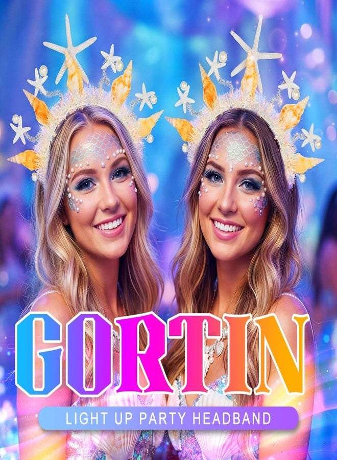 GORTIN Starfish Mermaid Headband Light up Pearl Tiara Wedding Headpiece Costume Hair Accessories for Women - Image 5