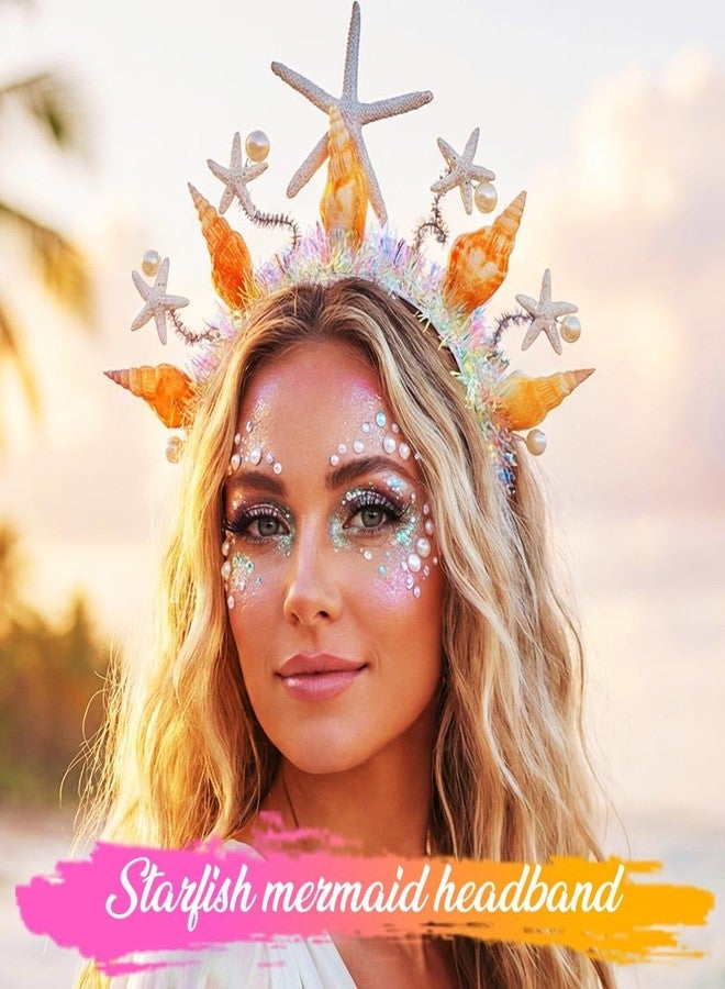GORTIN Starfish Mermaid Headband Light up Pearl Tiara Wedding Headpiece Costume Hair Accessories for Women - Image 3